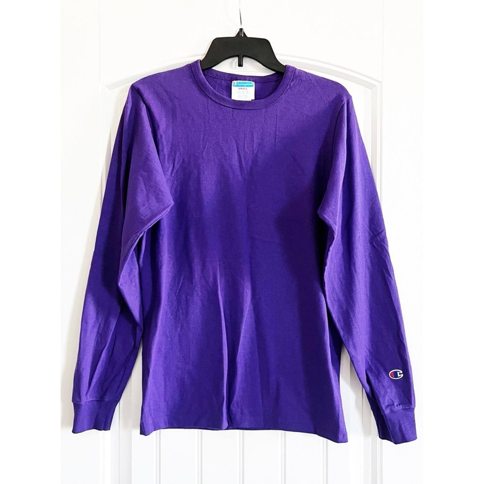 Champion Cotton Long Sleeve Crewneck Tee, Purple Size S New w/o Tag