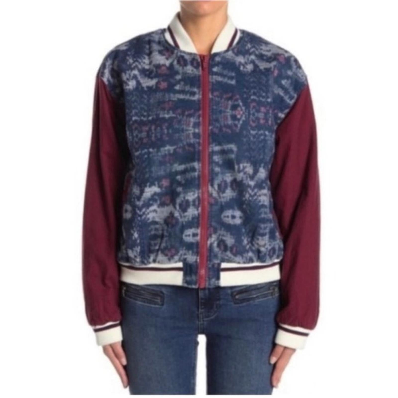 Free People Bomber Jacket, Chambray Navy Electric Cotton Linen Denim Size S NWT