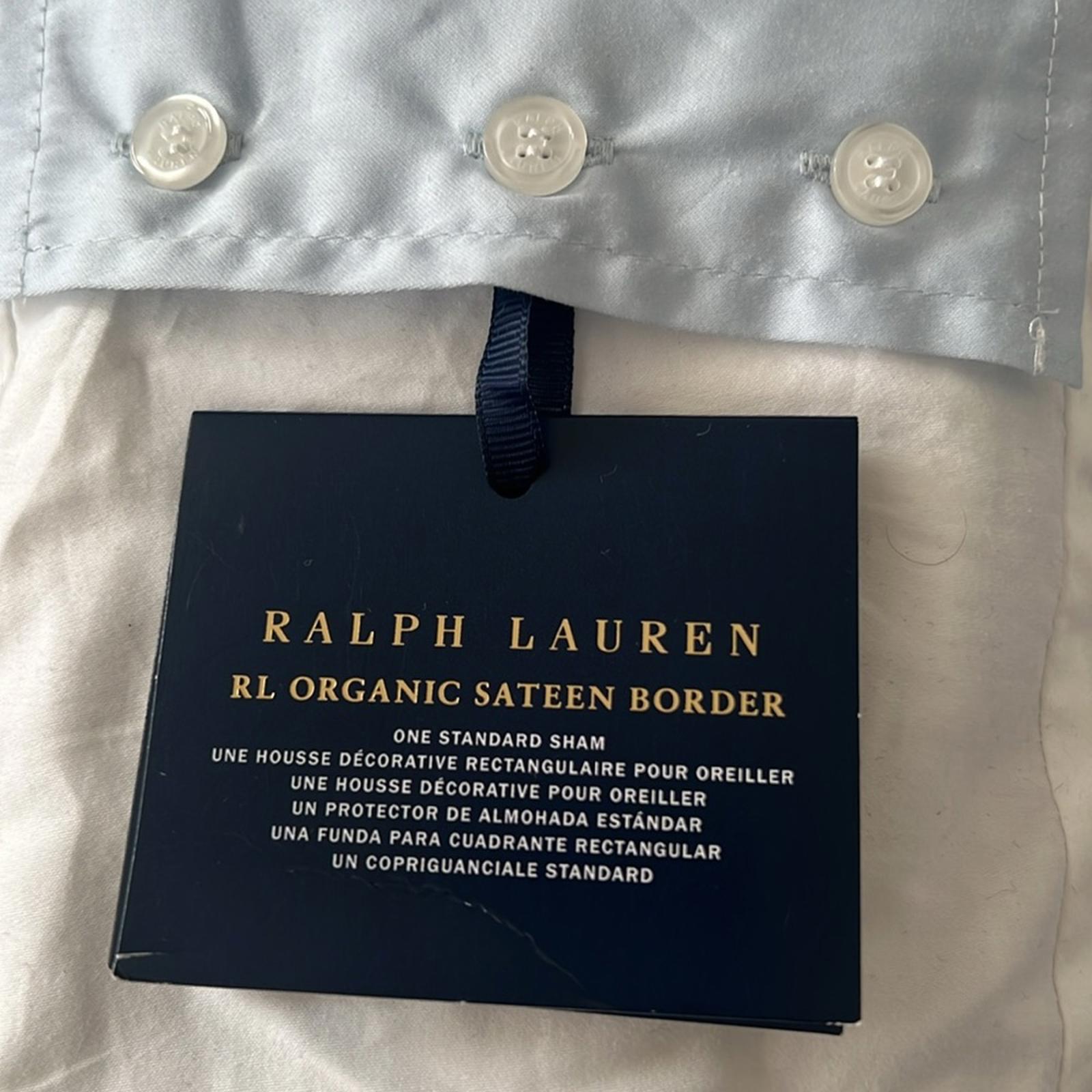 Ralph Lauren RL Organic Sateen Border Sham, Standard, Blue Hycnth NEW w/Tag $145