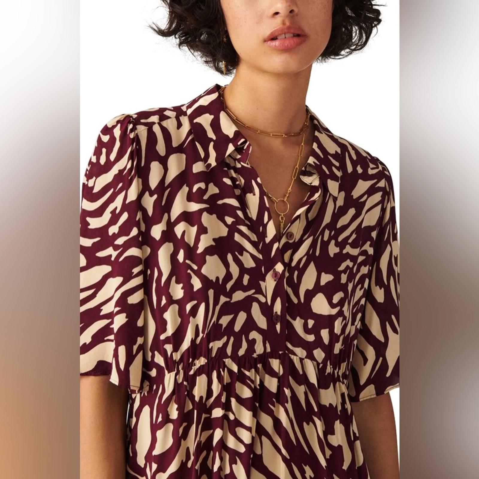 NEW ba&sh Groove Graphic Print Shirt Dress, Bordeaux Size 3/L Retail $295