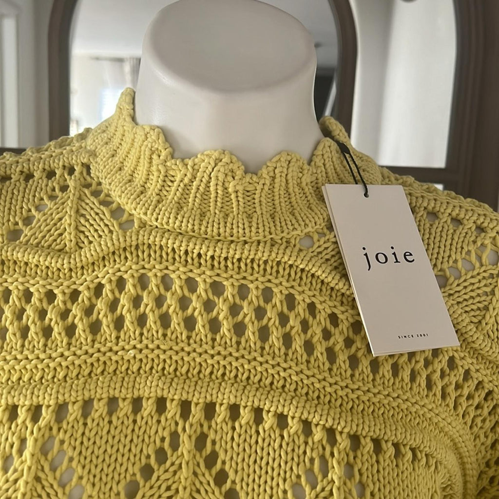 Joie Hockley Scalloped Neck Ruffle Sweater in Canary Yellow, Size XS Retail $278