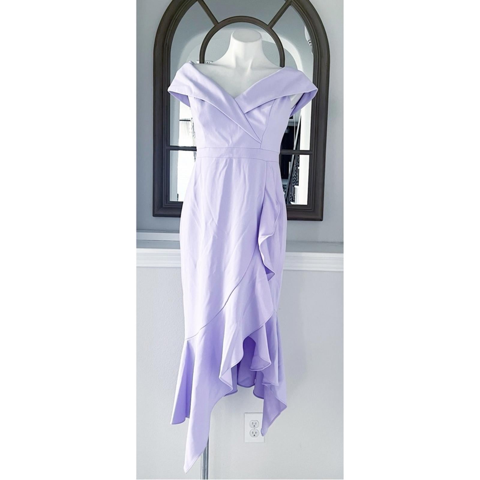 XSCAPE Lilac Ruffled Off-the-Shoulder Dress, Petite Size 10 New w/Tag $259