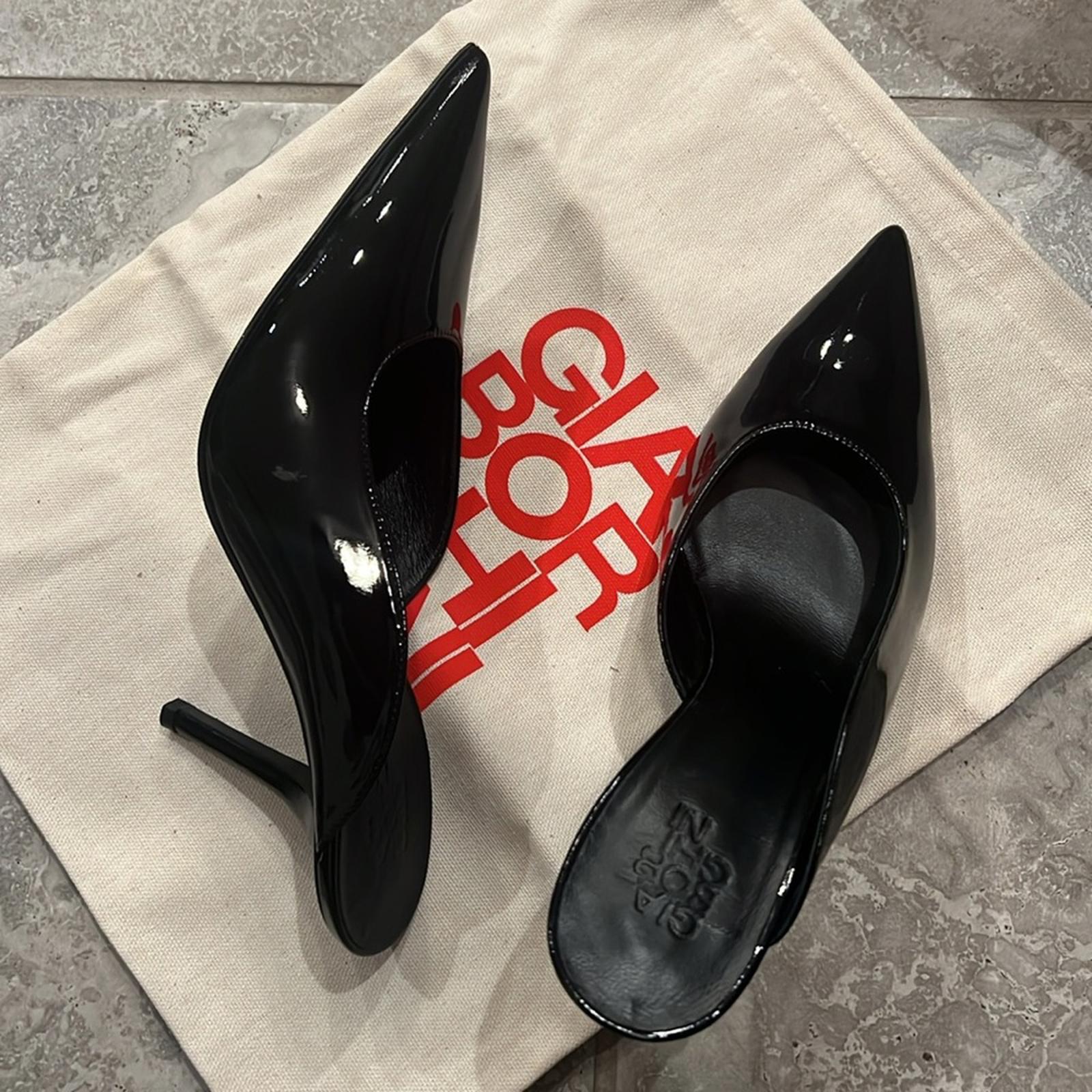 Gia Borghini Abella Patent Pointed Toe High Heel Mules Black Size 37 New+DustBag