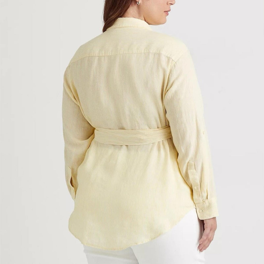 Lauren Ralph Lauren Linen Belted Tunic Blouse in Yellow, Plus Size 2X NEW