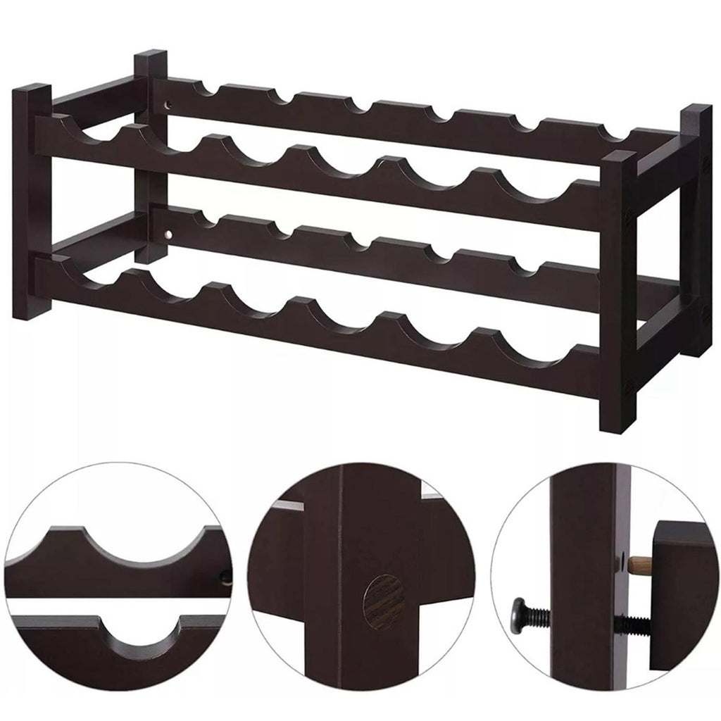 VASAGLE 12-Wooden Wine Rack, 2-Tier Tabletop Bottles Storage Shelf, Espresso