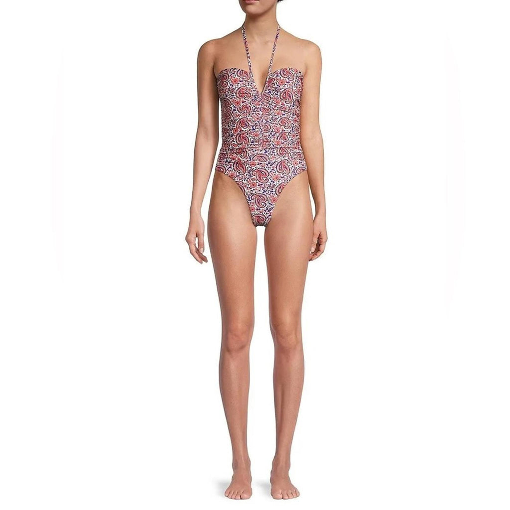 Veronica Beard Hazina Halter Swimsuit in Watermelon/Blue Size L New w/Tag $328