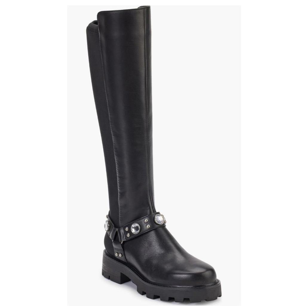 Karl Lagerfeld Milla Tall Leather Lug Sole Riding Boots in Black, Size 8 NEW