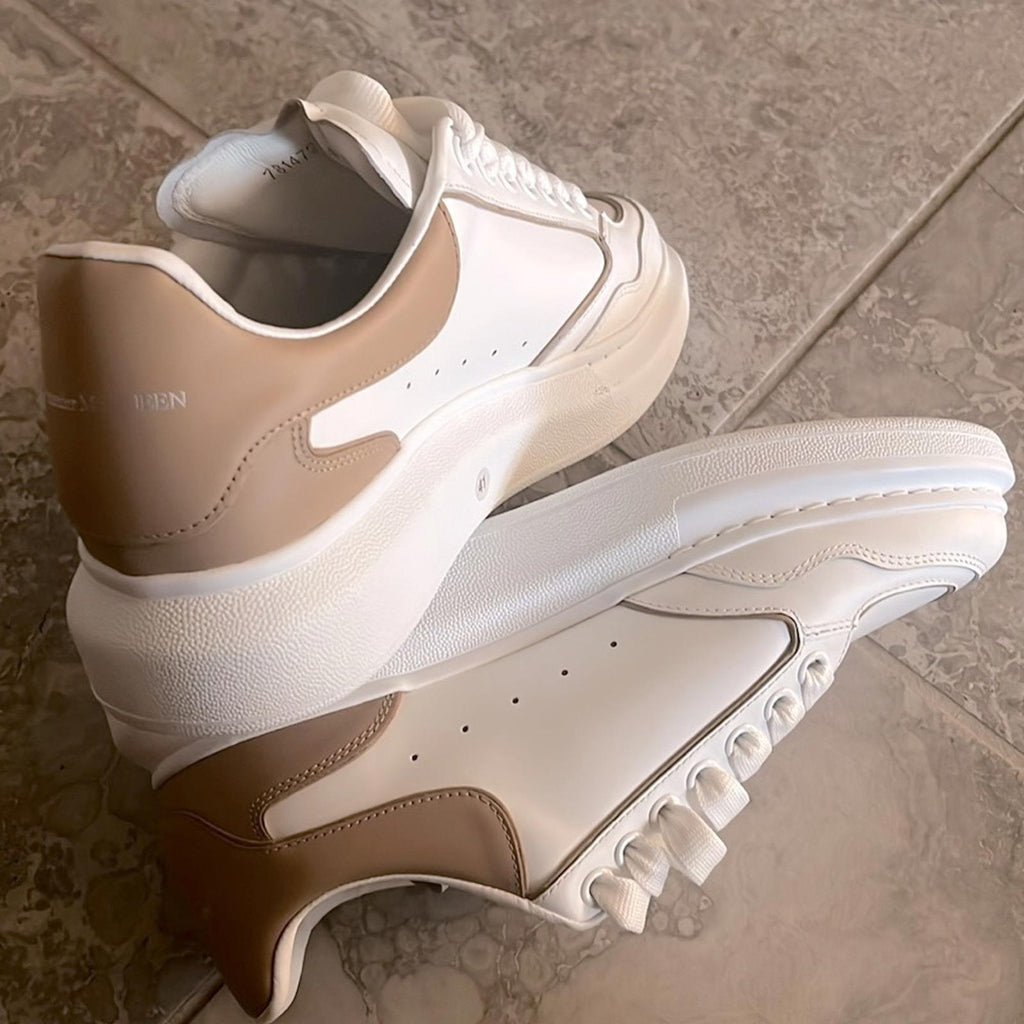 Alexander McQueen Oversized Low-Top Sneakers in White/ Camel, Size 41 NEW $850