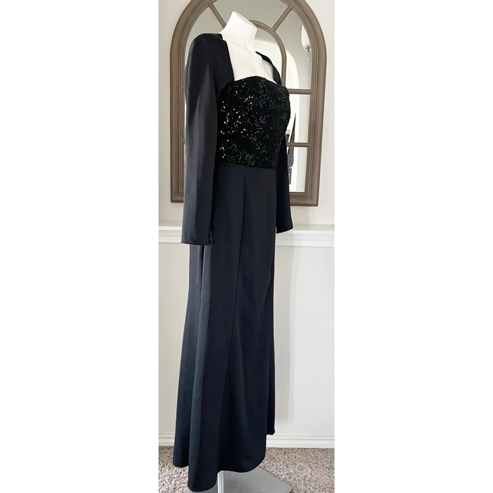 Amsale Sequined Beaded Bodice Gown, Stretch Crepe in Black, Size 10 NEW w/Tag