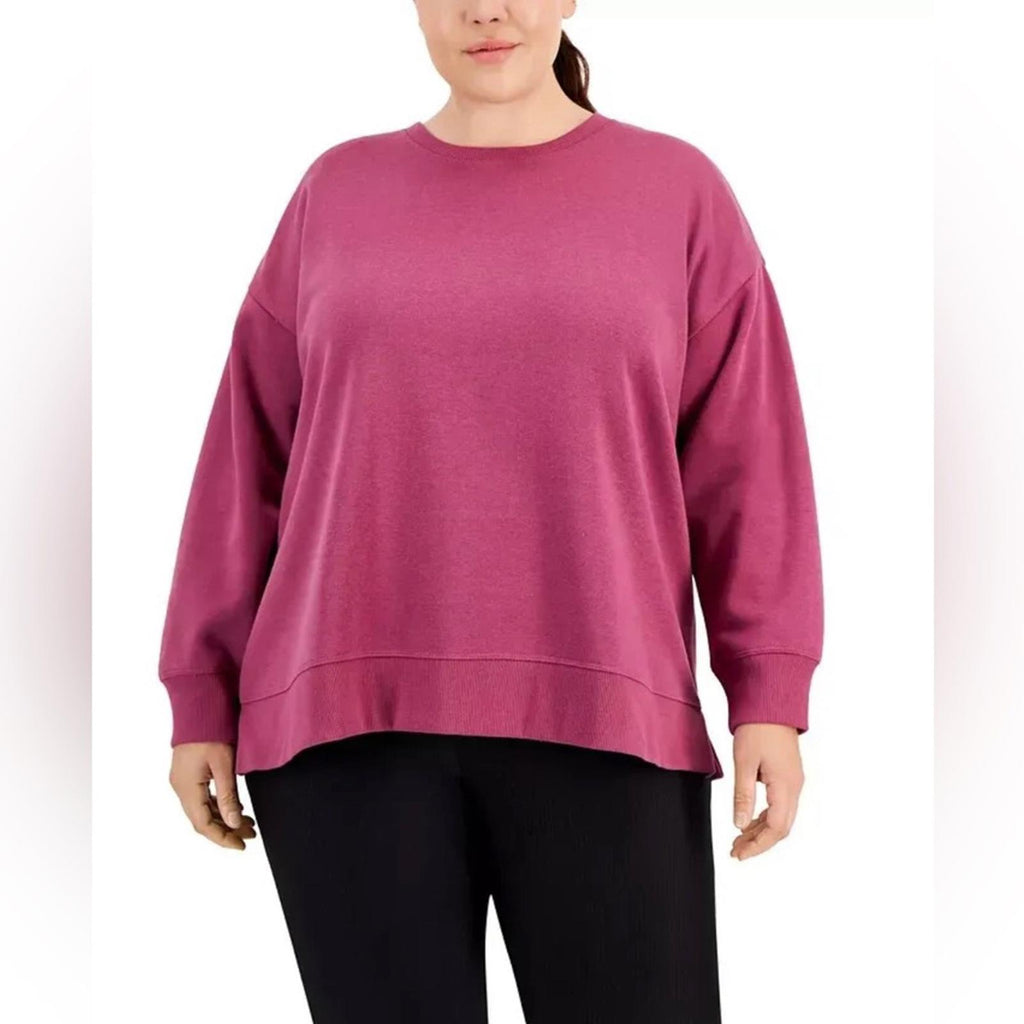 ID Solid Crewneck Fleece Sweatshirt, Violet Quartz Plus Size 2X New w/Tag