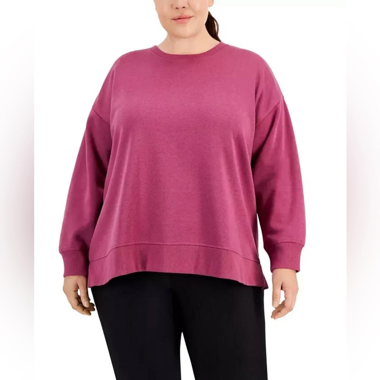 ID Solid Crewneck Fleece Sweatshirt, Violet Quartz Plus Size 2X New w/Tag