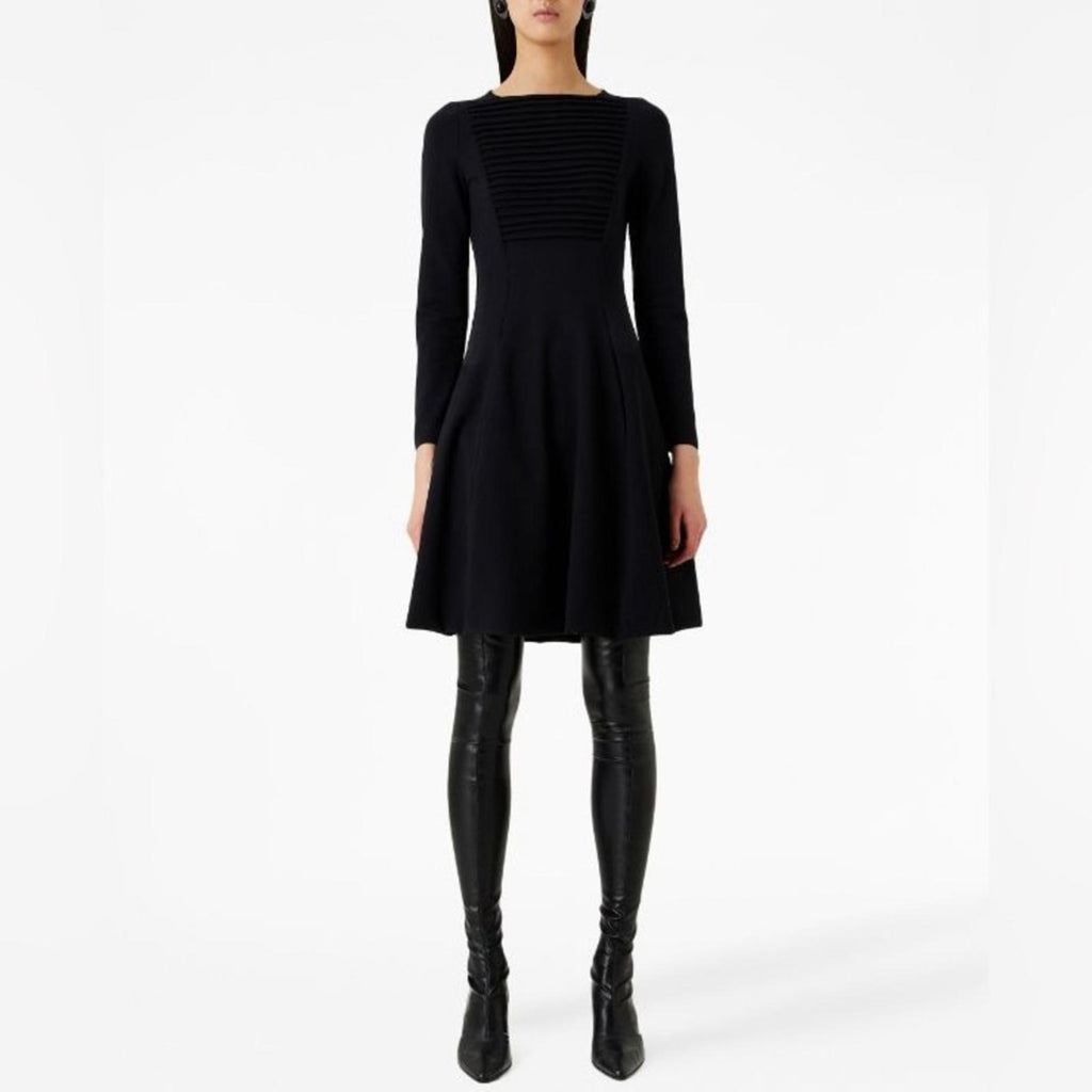 Giorgio Armani Fit & Flare Long Sleeve Ribbed Black Dress, Size 2, EXCELLENT!