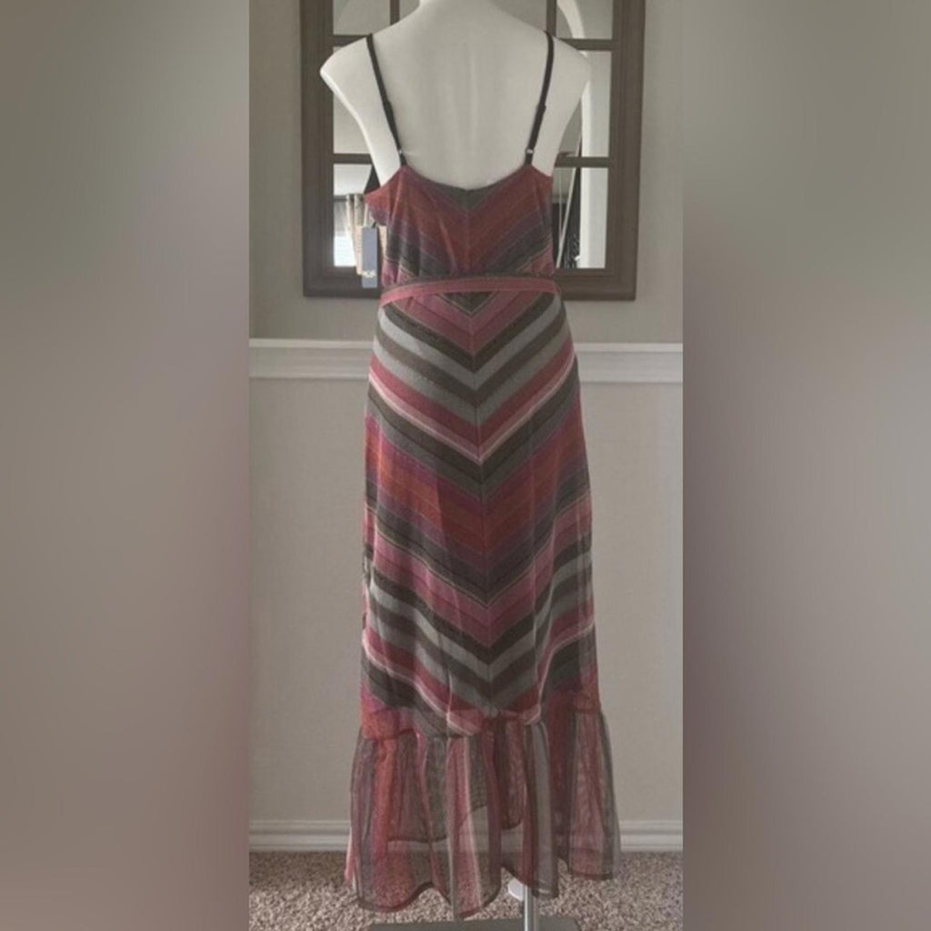 Rachel Roy Finn Metallic Striped Maxi Dress in Pink Grey Mesh Size XL NEW $139
