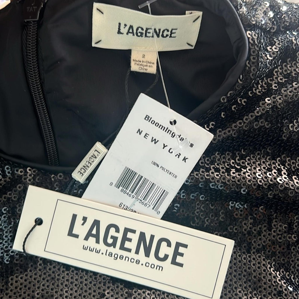 L'Agence Alba Sequin Lace Trim Mini Dress in Black, New w/Tag Retail $495