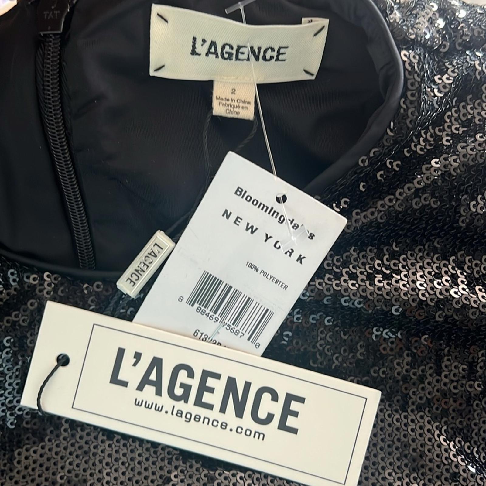 L'Agence Alba Sequin Lace Trim Mini Dress in Black, New w/Tag Retail $495