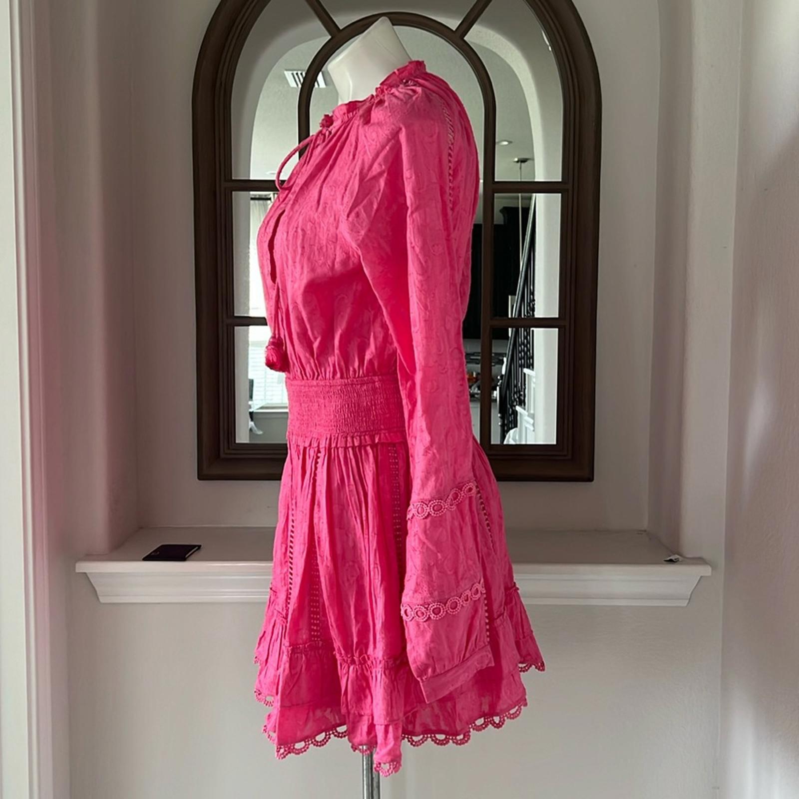 Hemant and Nandita Cotton Ruffled Eyelet Dress, Pink Size XS EXCELLENT! $458