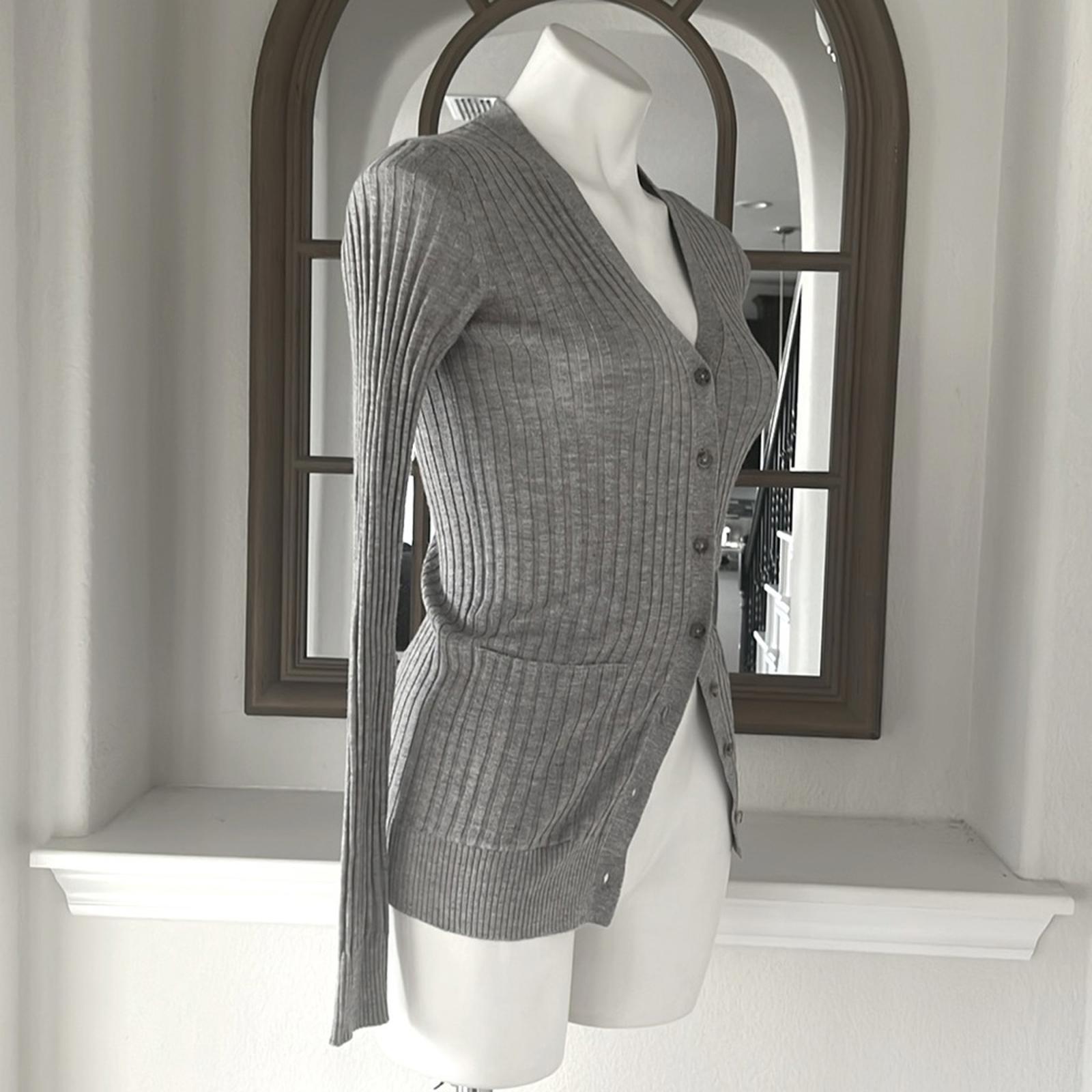 Vince Skinny Ribbed Cardigan in Steel, Size XS New w/Tag Retail $345