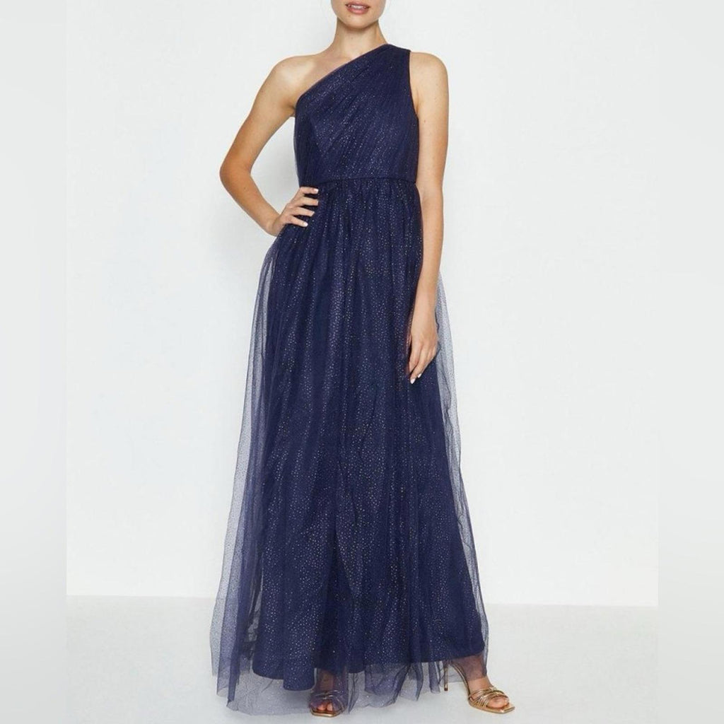 NEW One Shoulder Glitter Mesh Maxi Dress in Navy, Size XL New w/o Tag