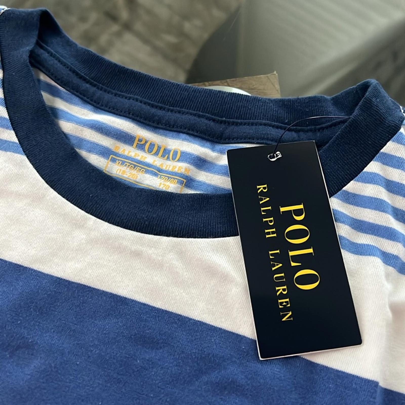 Polo Ralph Lauren Boy’s Striped Cotton Jersey Tee White Blue Size XL (18-20) NWT