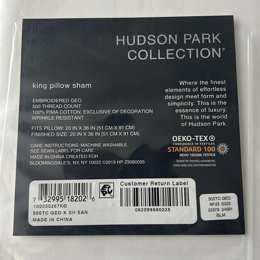 X2 Hudson Park Collection Embroidered Geo King Sham, 500Thread Count, White/Sand