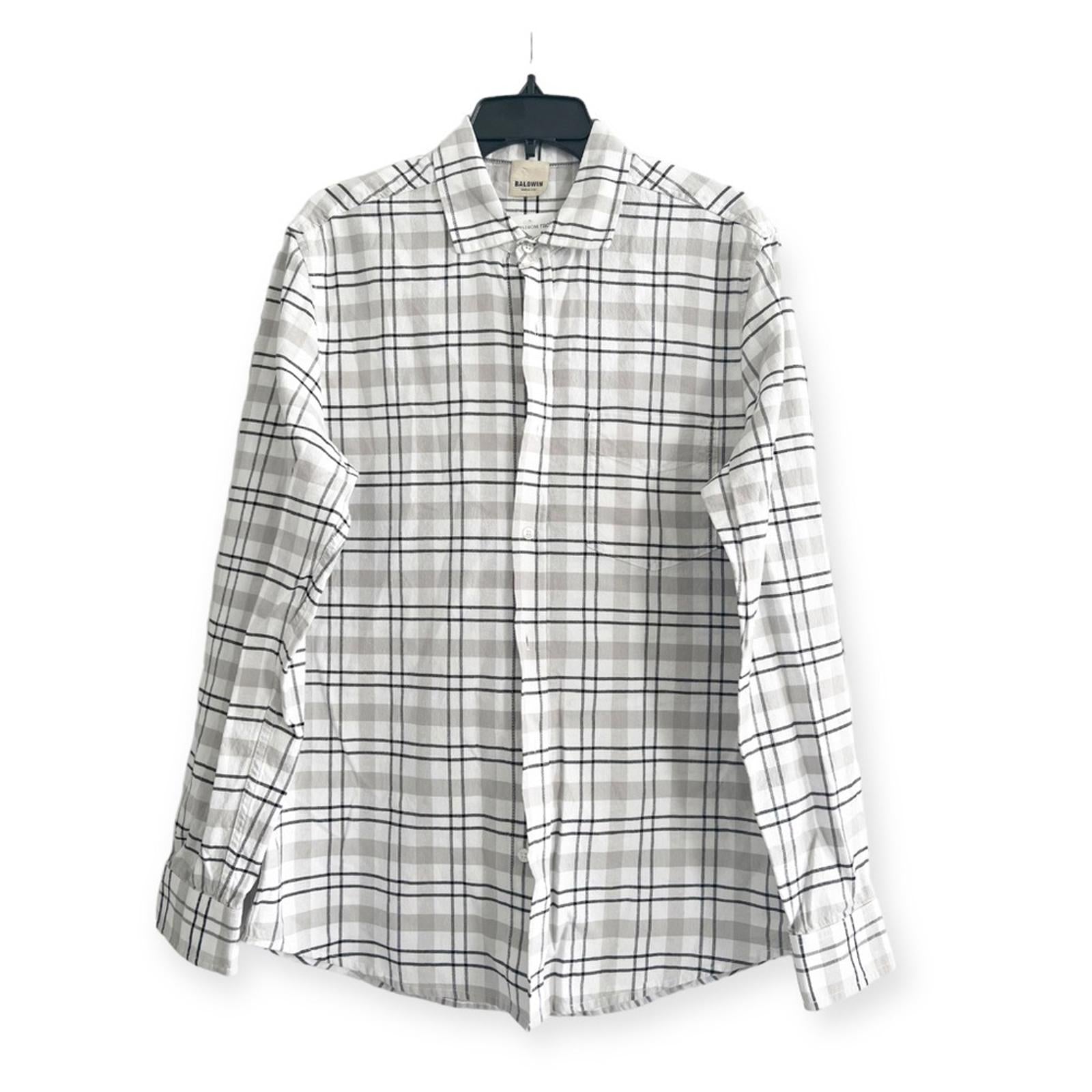 Baldwin Kansas City Cotton Plaid Button Up Shirt, White Grey NWT Retail $195