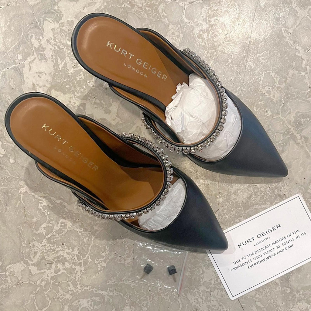Kurt Geiger BLACK Duke Embellished High Heel Mules, Size EU 39 EXCELLENT!