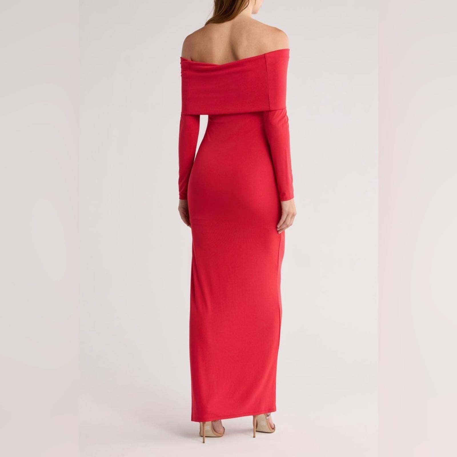 Alice+Olivia Coretta Off-the-Shoulder Long Sleeve Maxi Dress in Red, NWT, Size L