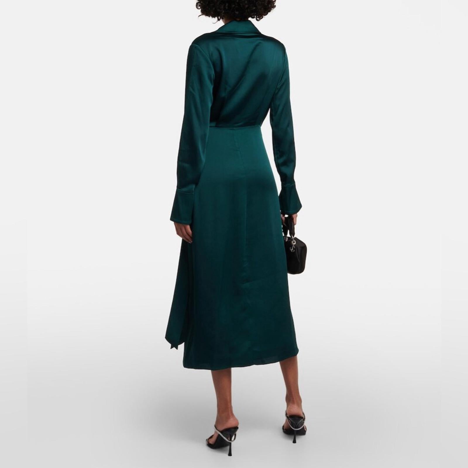 Simkhai Samba Satin Midi Shirt Dress in Emerald, Size 0 New w/Tag Retail $645