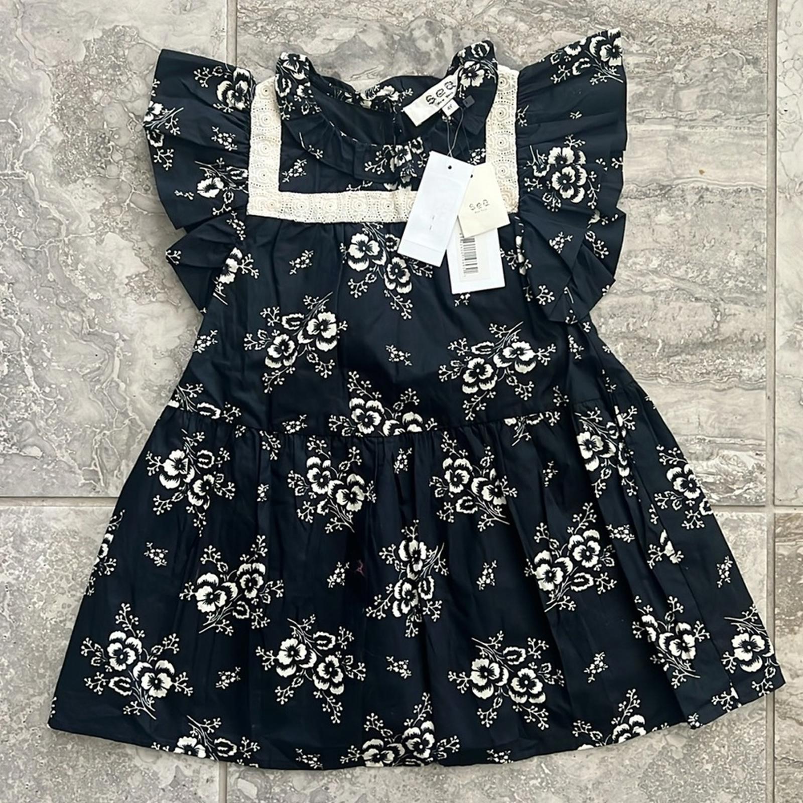 Sea New York Alessia Smocked Floral Dress in Black/White Size 4Y NEW w/Tag $175