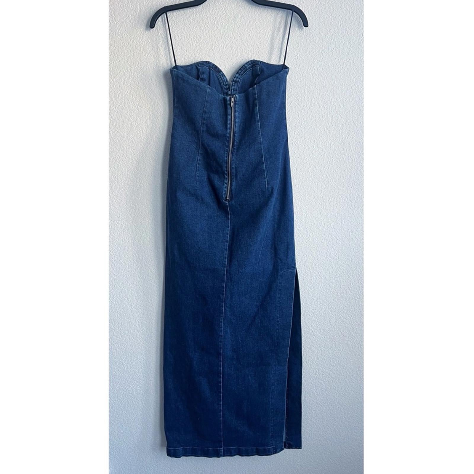 Bardot Eleni Denim Strapless Midi Dress in Dark Blue, Size EUR 36 US 4 UK 8, NEW