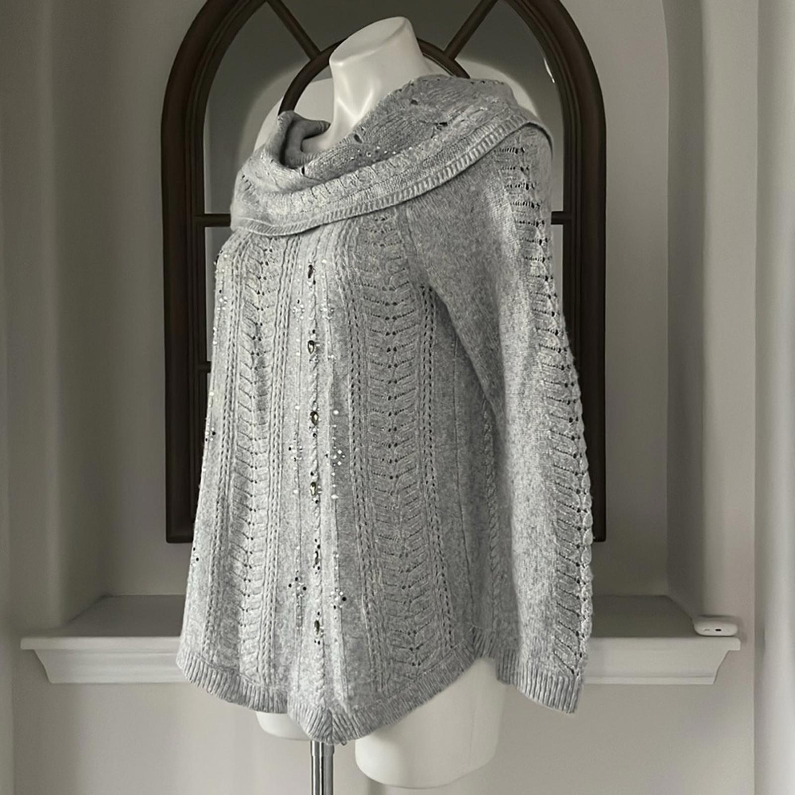 WHBM Embellished Cowl Neck Pullover in Heather Grey, Size L EXCELLENT!