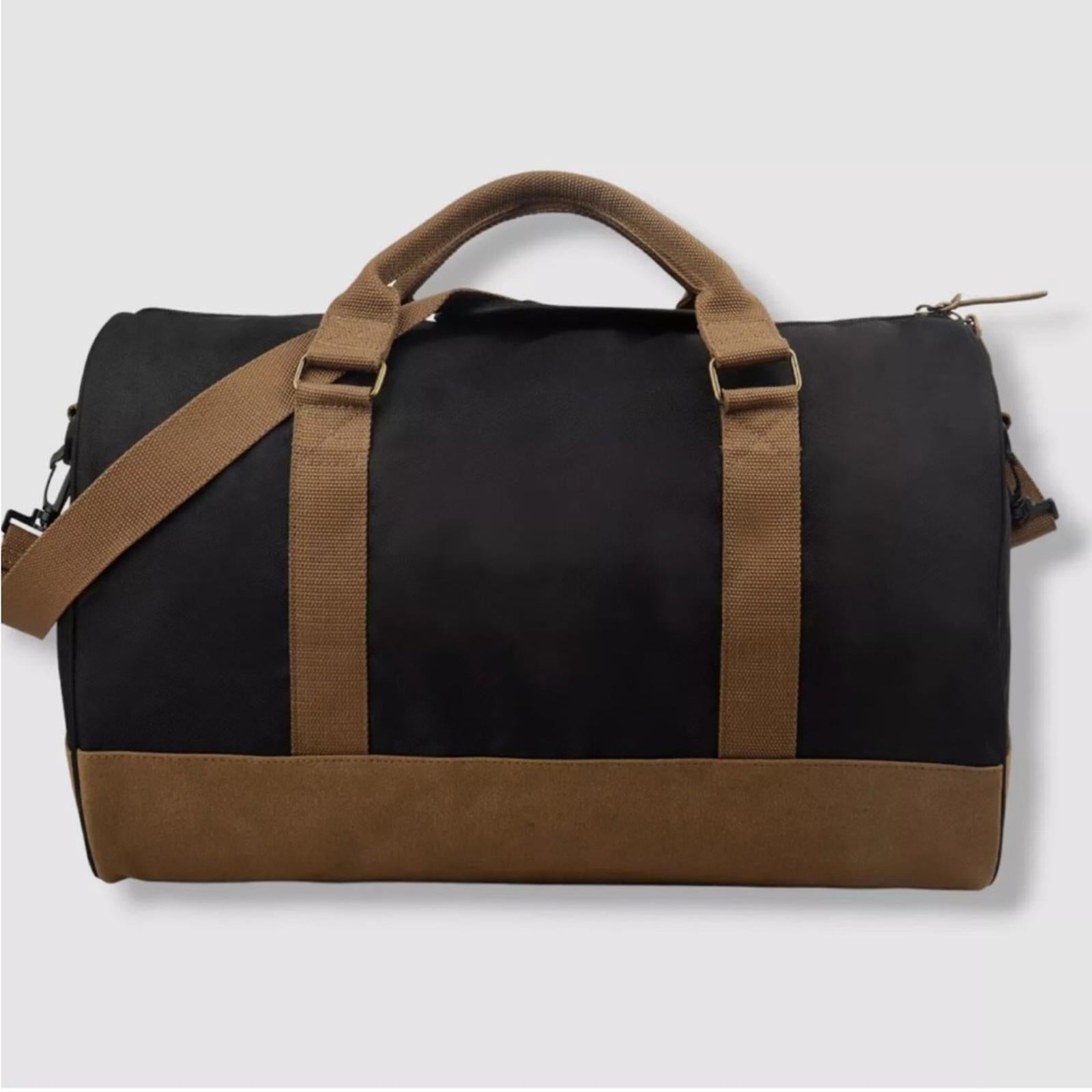 Sun + Stone Men's Black Reed Colorblocked Duffel Bag in Black & Tan, NWT $100