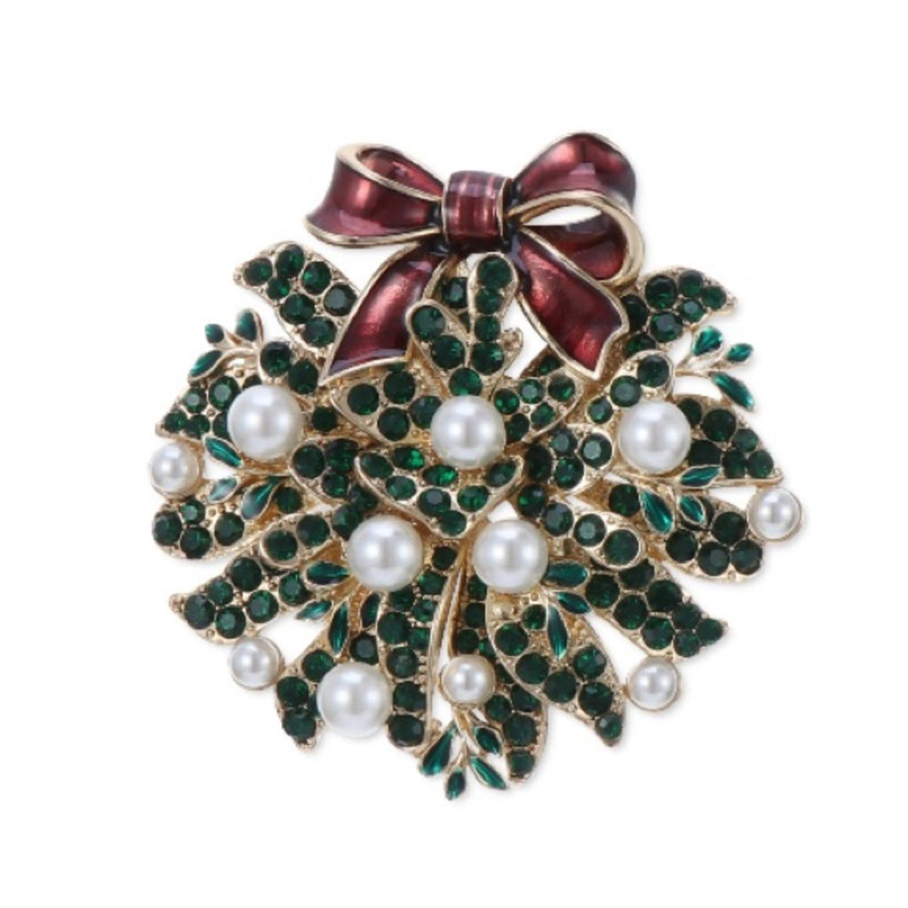 Charter Club Gold-Tone Crystal & Faux Pearl Wreath Pin/ Brooch New in Box $29.50