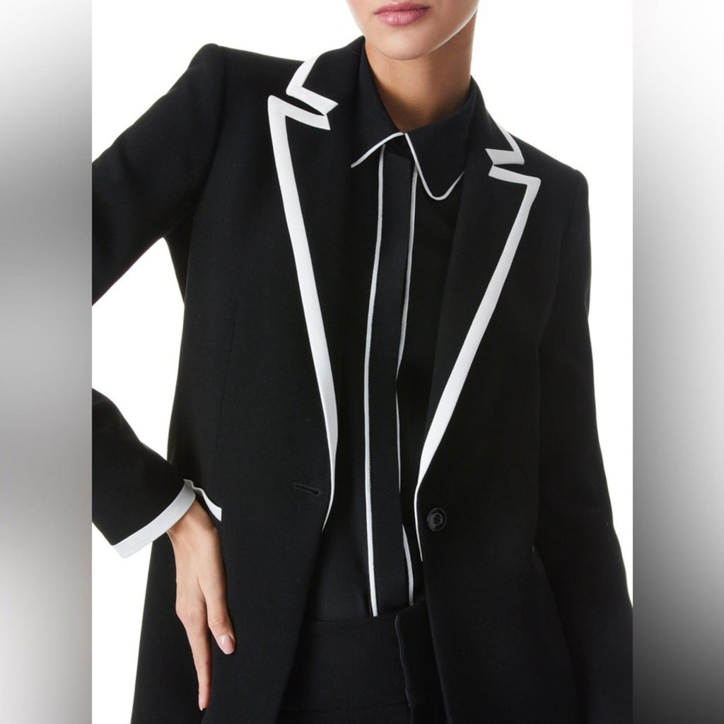 Alice + Olivia Breann Long Fitted Blazer with Piping, Black Size 4, New w/Tag