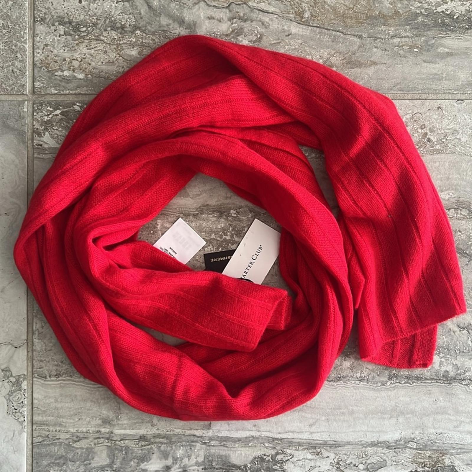 Charter Club Luxury 100% Cashmere Ribbed Scarf in Calypso Red New w/Tag $108.50