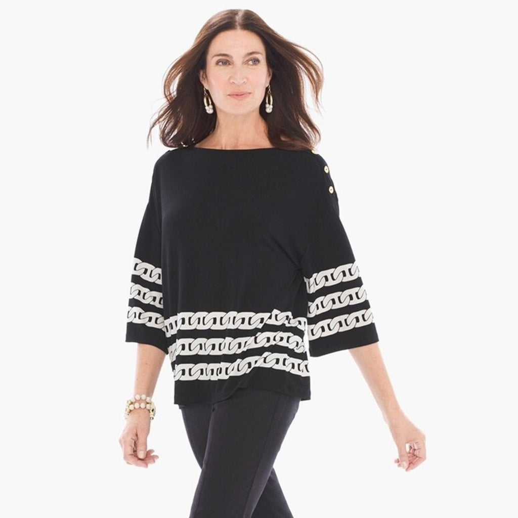 Chico’s Knit Kit Majestic Button Top, Size 4