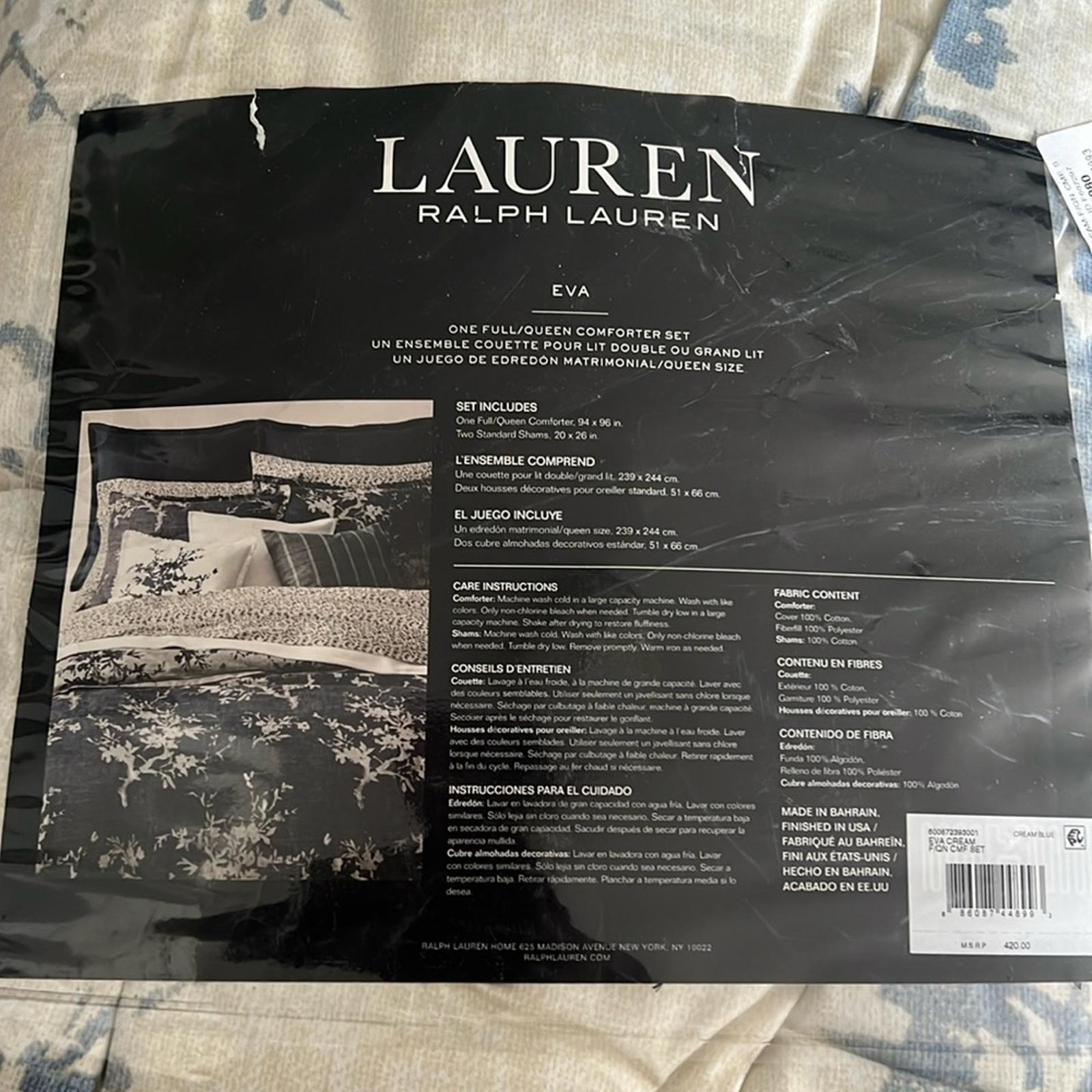 Lauren Ralph Lauren Eva Botanical 3-Pc Full/Queen Comforter Set, Cream/Blue