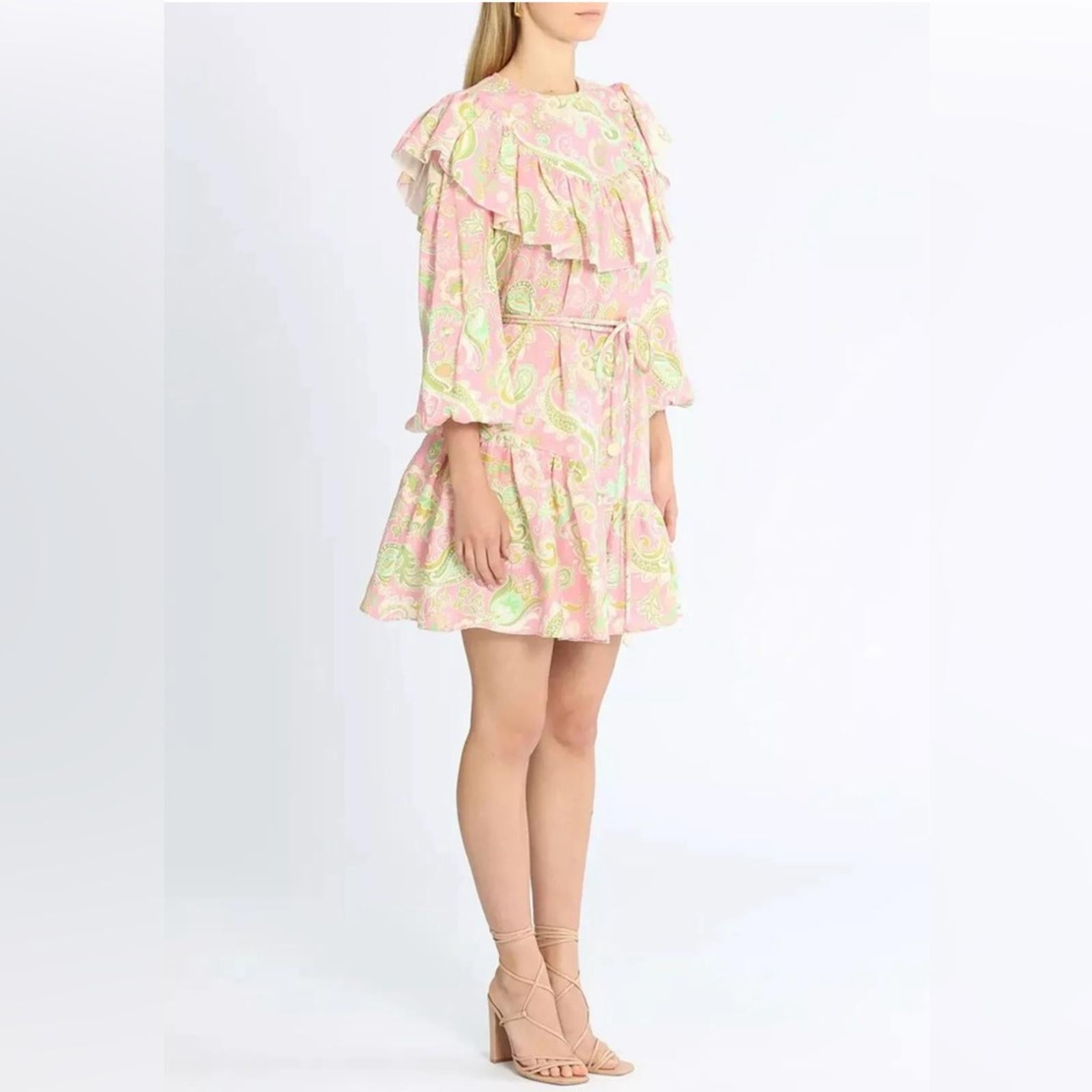 ALÉMAIS Marta Linen Ruffle Mini Dress, Size AUS 4 New w/Tag