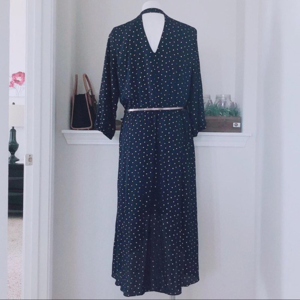 Laundry Faux Wrap Hi-Low Hem Maxi Dress in Navy/Gold Stars, NWT
