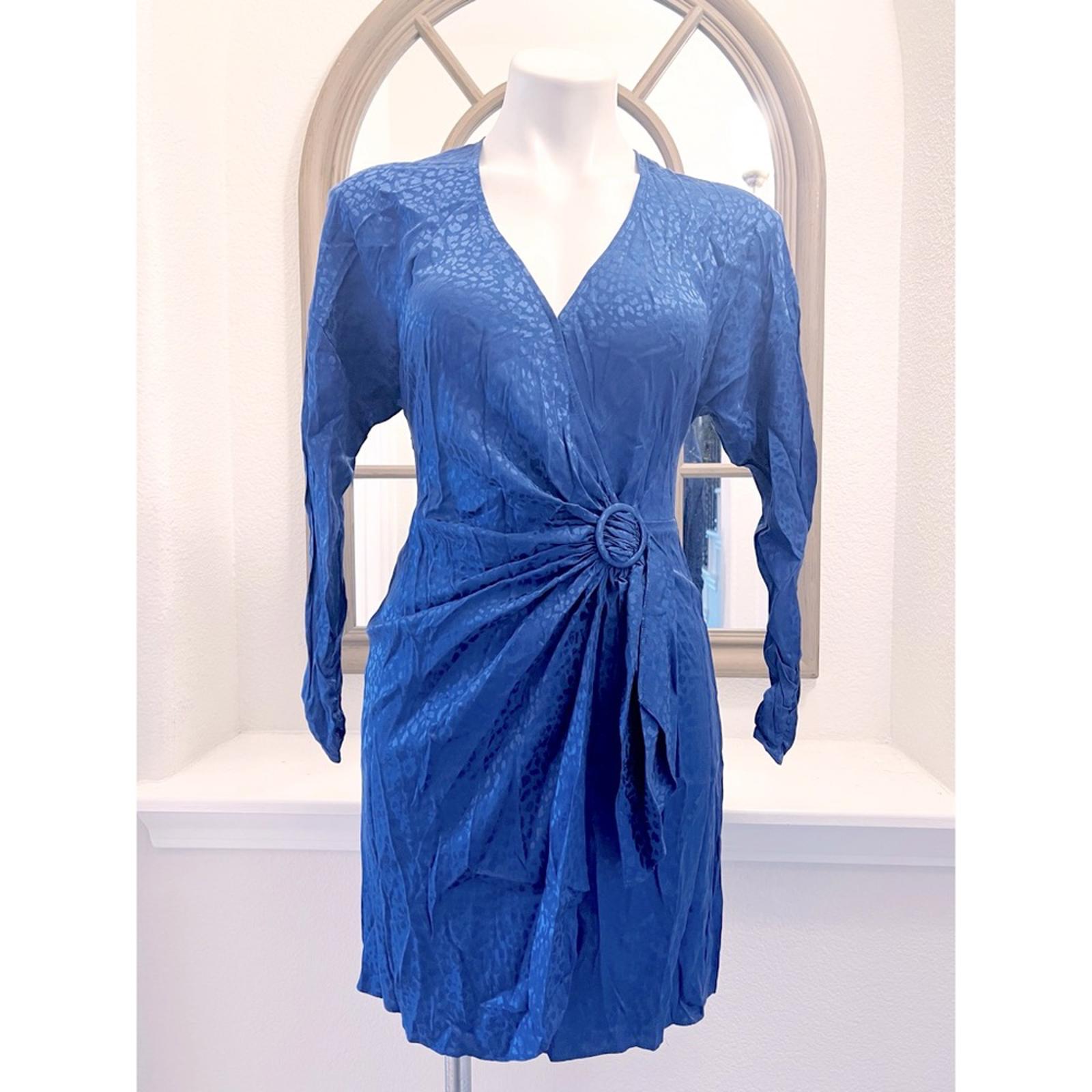 Parker Linda Cheetah-Print Faux-Wrap Silk Dress in Ultramarine Blue, Size 0 NWT