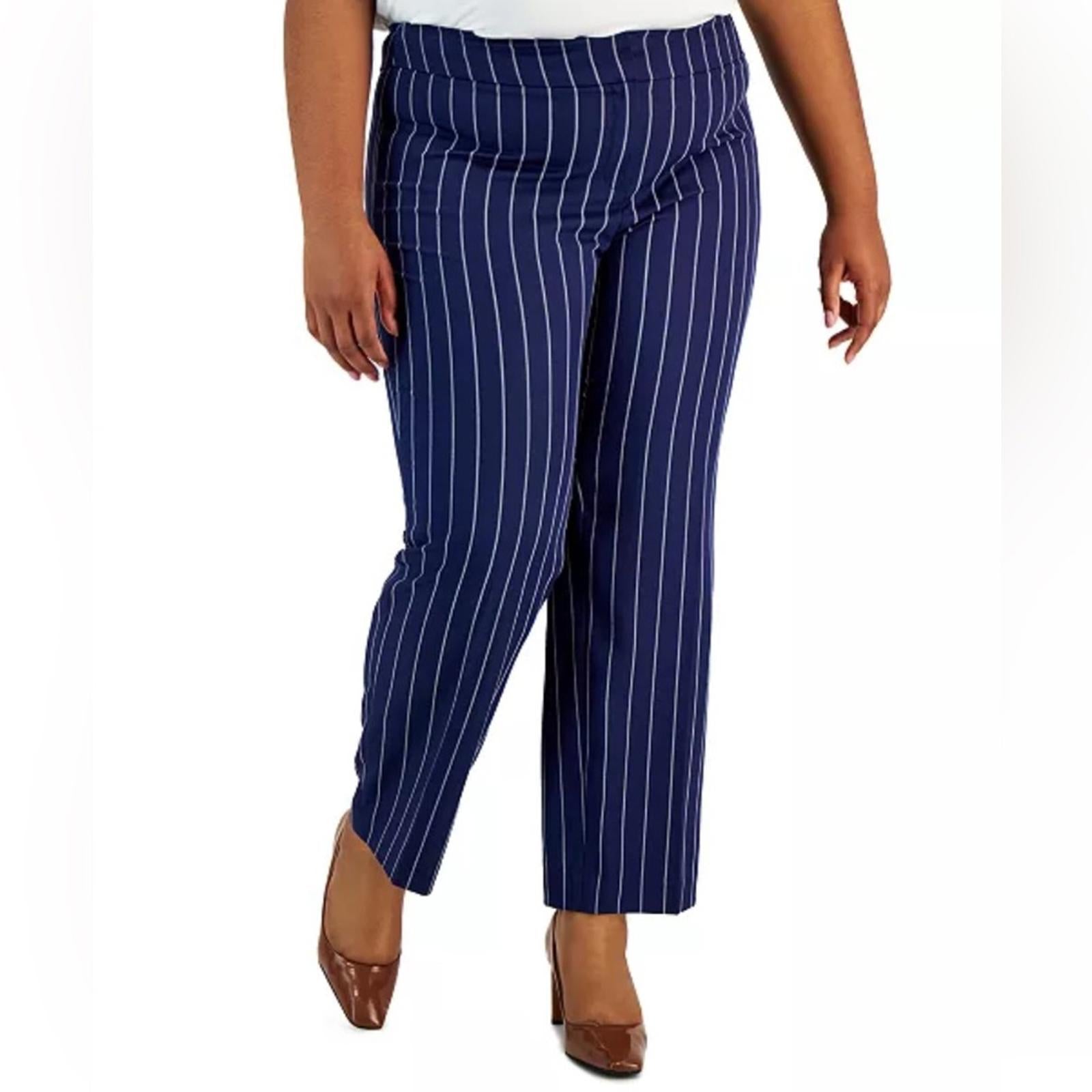 Kasper Plus Size Pinstriped Mid-Rise Straight-Leg Pants, NWT, Size 18W