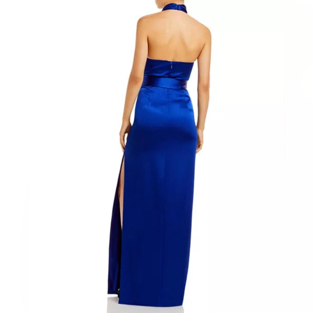 Aidan Mattox Satin Cowl Neck Gown in Royal Sapphire, Size 0 NEW w/Tag $220