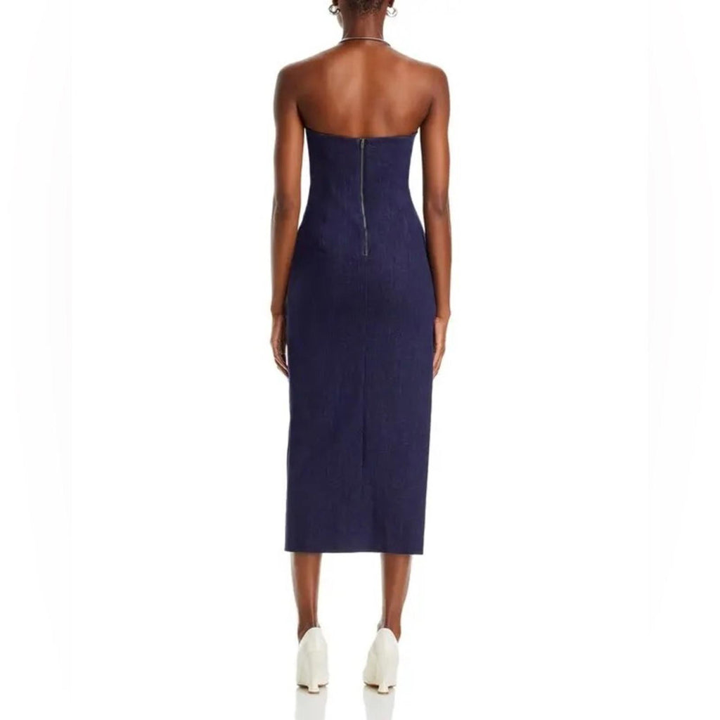 Bardot Eleni Denim Strapless Midi Dress in Dark Blue, Size EUR 36 US 4 UK 8, NEW