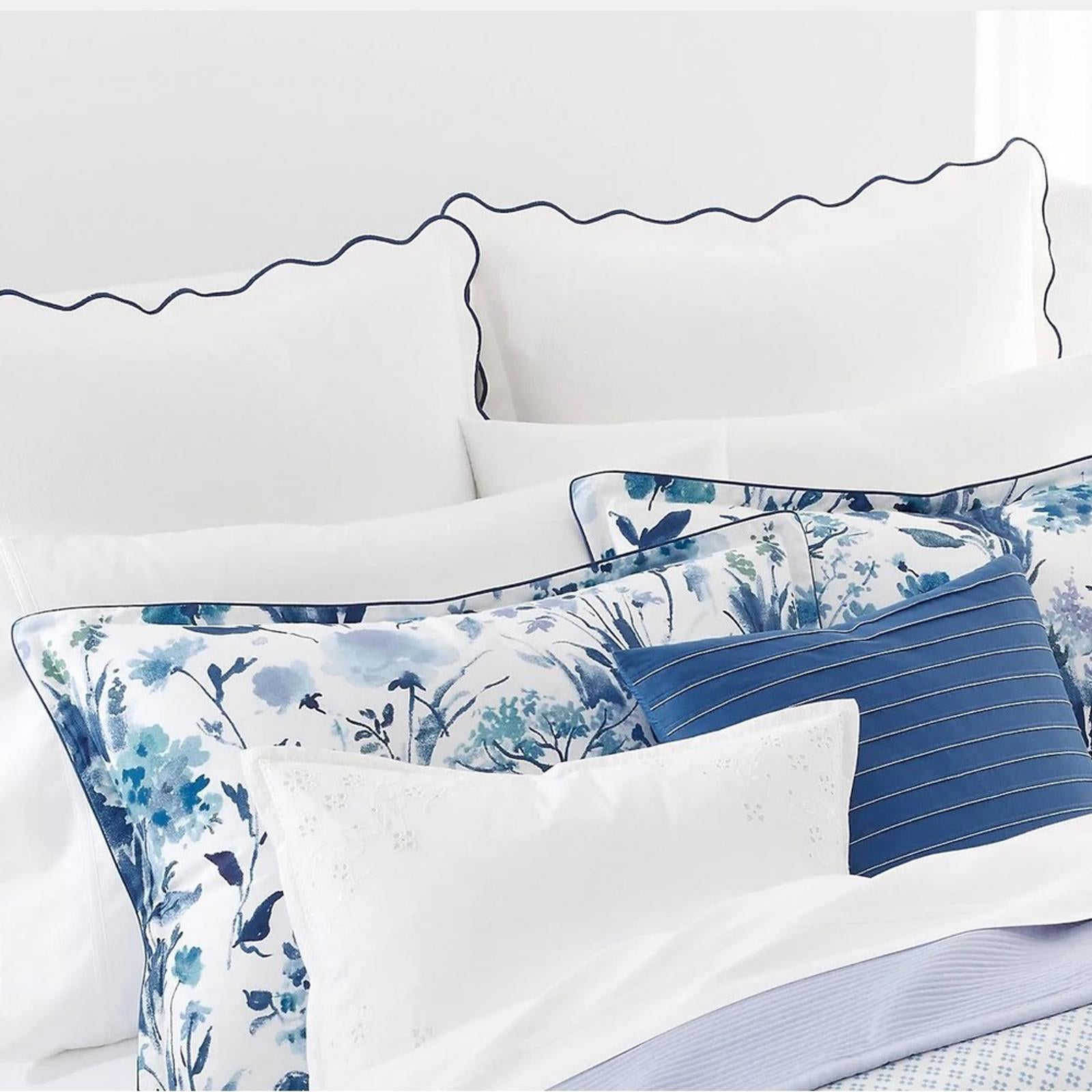 Lauren Ralph Lauren Home Piqué Scallop Euro Sham in White Blue, NEW $135