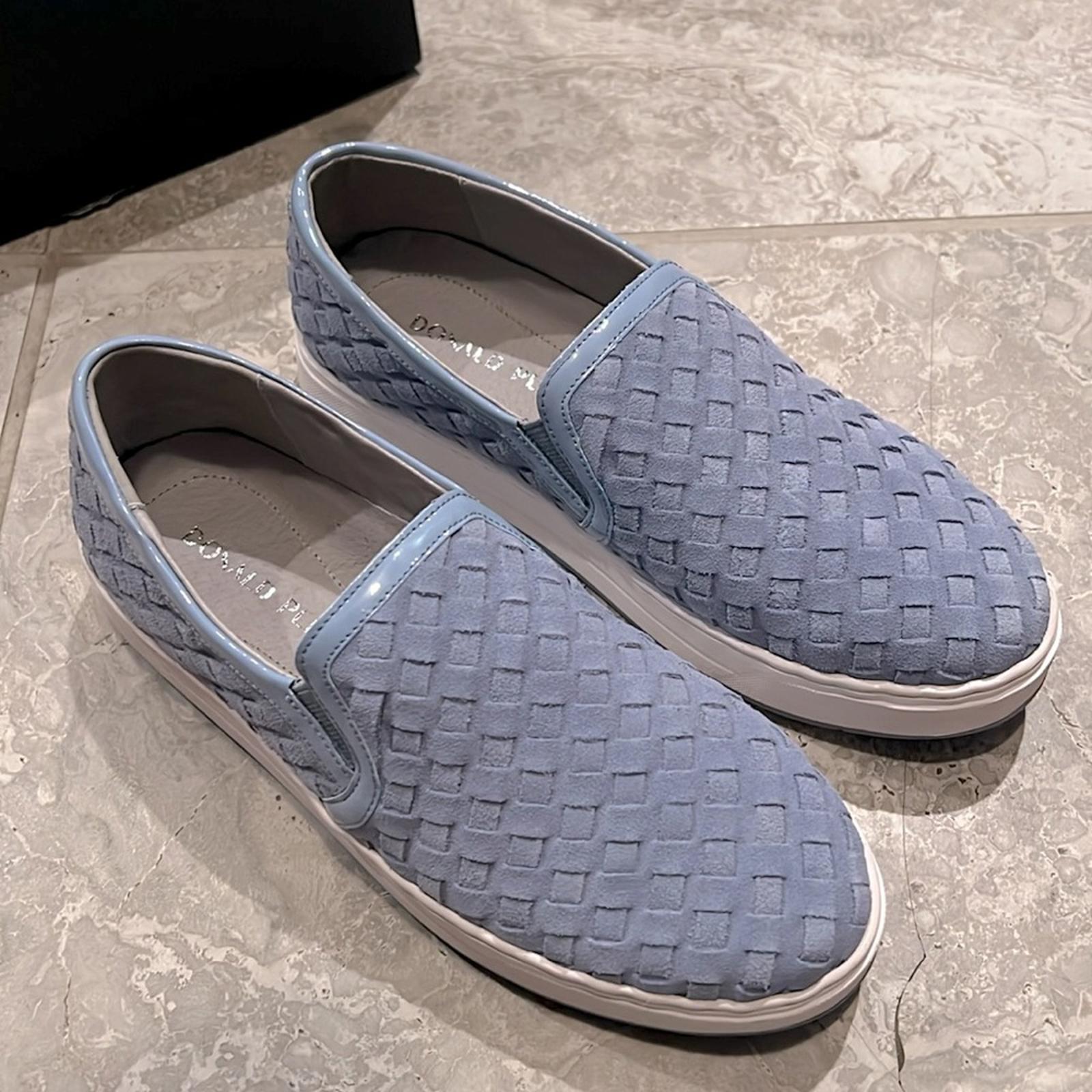 Donald Pliner Rally Woven Slip-On Sneakers in Denim Calf Suede Size 5.5 NWT