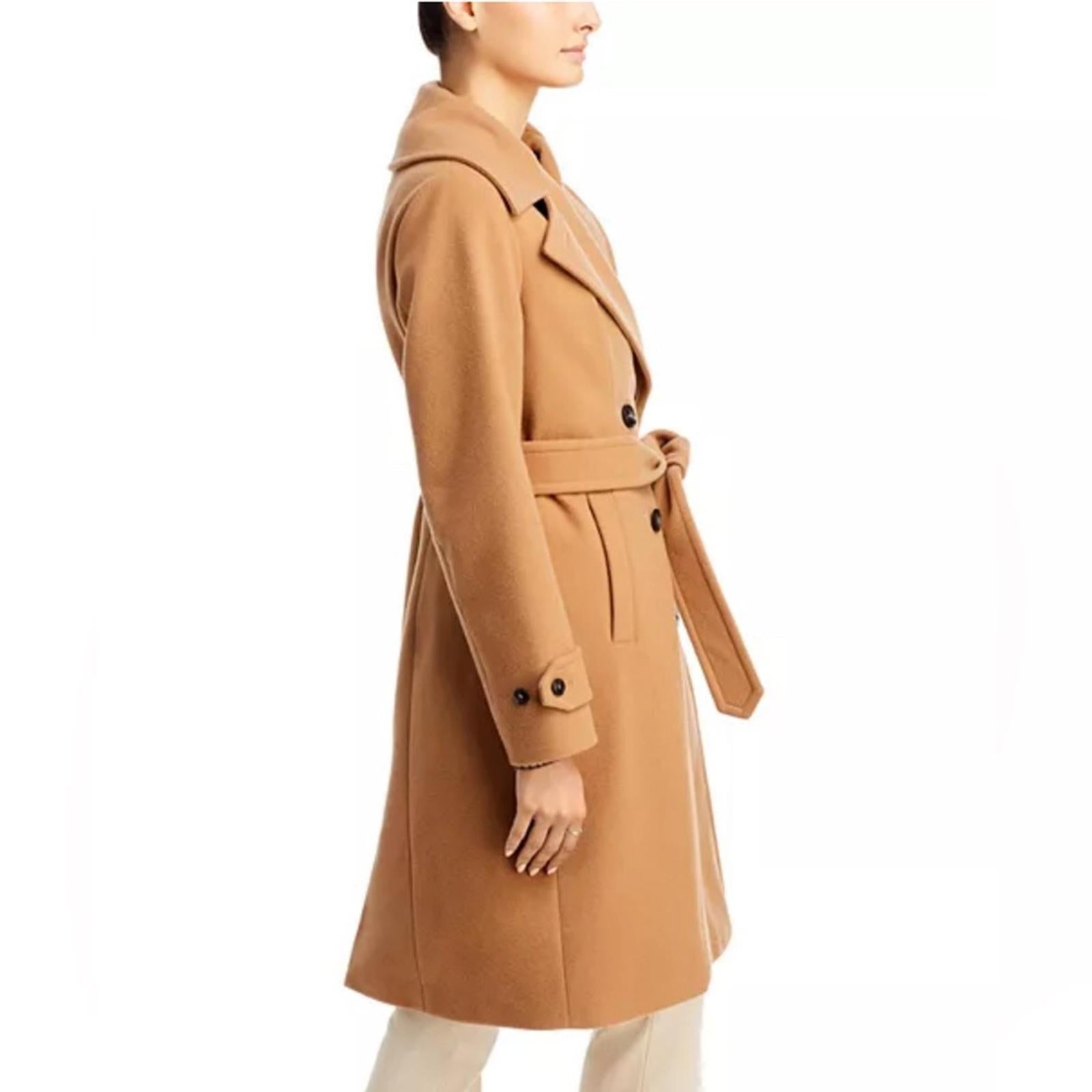 Norwegian Wool Notch Collar Double Breasted Coat, Camel Size XS New w/Tag $1,795