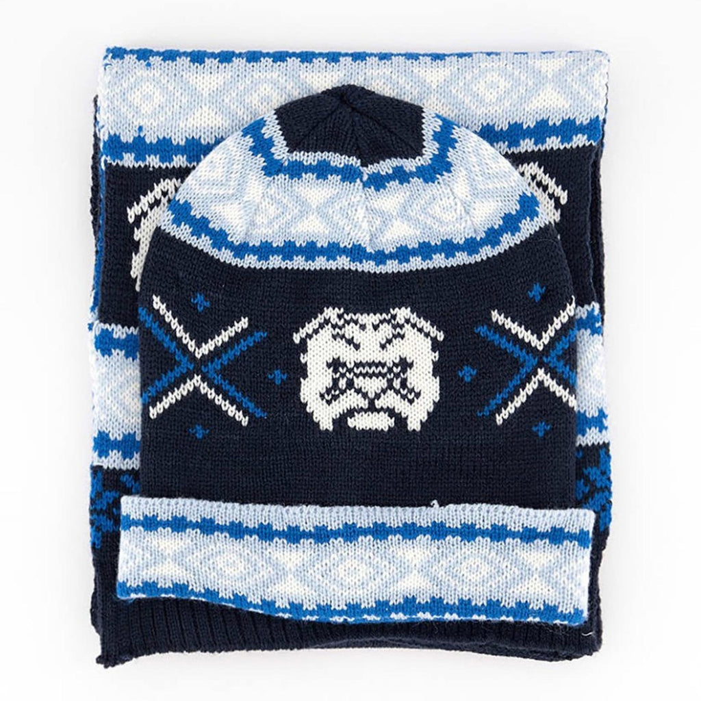 Club Room Men's Bulldog Hat & Scarf Set Blue Navy, New w/Tag