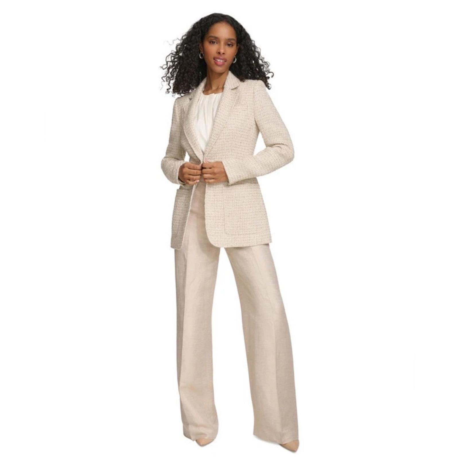 Calvin Klein Tweed Single-Button Blazer in Nomad Multi, Size 26 NEW w/Tag $169