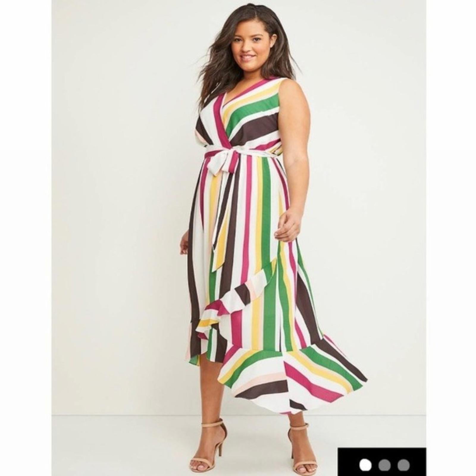 Lane Bryant Striped Faux Wrap Maxi Dress, Multi Plus Size 26 New w/Tag
