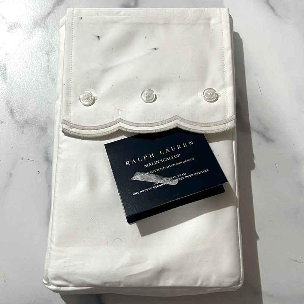 Ralph Lauren Home Malin Organic Cotton Scallop Euro Sham in Silver, NWT $225